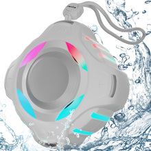Load image into Gallery viewer, Waterproof Bluetooth Speaker IPX7, Shower Speaker with Multi-Color Light,Floating, Loud HD Stereo Sound, Robust Bass, Wireless Speaker with 24H Playtime for Beach Pool Biking Trip, Gifts for Men,Women(Grey)
