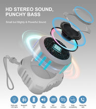 Load image into Gallery viewer, Waterproof Bluetooth Speaker IPX7, Shower Speaker with Multi-Color Light,Floating, Loud HD Stereo Sound, Robust Bass, Wireless Speaker with 24H Playtime for Beach Pool Biking Trip, Gifts for Men,Women(Grey)