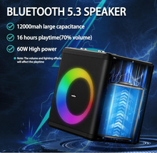 Load image into Gallery viewer, 60W Bluetooth Wireless Speaker, Portable Outdoor Party Speaker with Multi-Color LED Light, Wireless Bluetooth Speaker with 16H Playtime, Karaoke Speaker PA System Support Microphone/USB/AUX/TWS