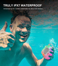 Load image into Gallery viewer, Waterproof Bluetooth Speaker IPX7, Shower Speaker with Multi-Color Light,Floating, Loud HD Stereo Sound, Robust Bass, Wireless Speaker with 24H Playtime for Beach Pool Biking Trip, Gifts for Men,Women(White)