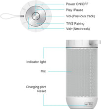 Load image into Gallery viewer, comiso X26 Bluetooth Speaker, IPX4 Waterproof Speakers 360° HD Surround Sound with Punchy Bass, Wireless Dual Pairing, 24H Playtime, Portable Speaker for Shower, Home, Outdoor, Camping, Beach-White