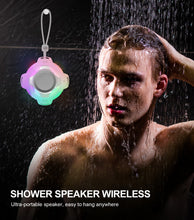 Load image into Gallery viewer, Waterproof Bluetooth Speaker IPX7, Shower Speaker with Multi-Color Light,Floating, Loud HD Stereo Sound, Robust Bass, Wireless Speaker with 24H Playtime for Beach Pool Biking Trip, Gifts for Men,Women(White)
