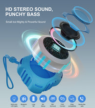 Load image into Gallery viewer, Waterproof Bluetooth Speaker IPX7, Shower Speaker with Multi-Color Light,Floating, Loud HD Stereo Sound, Robust Bass, Wireless Speaker with 24H Playtime for Beach Pool Biking Trip, Gifts for Men,Women(blue)