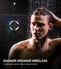 Load image into Gallery viewer, Waterproof Bluetooth Speaker IPX7, Shower Speaker with Multi-Color Light,Floating, Loud HD Stereo Sound, Robust Bass, Wireless Speaker with 24H Playtime for Beach Pool Biking Trip, Gifts for Men,Women(black)