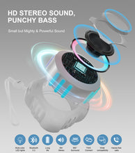 Load image into Gallery viewer, Waterproof Bluetooth Speaker IPX7, Shower Speaker with Multi-Color Light,Floating, Loud HD Stereo Sound, Robust Bass, Wireless Speaker with 24H Playtime for Beach Pool Biking Trip, Gifts for Men,Women(White)