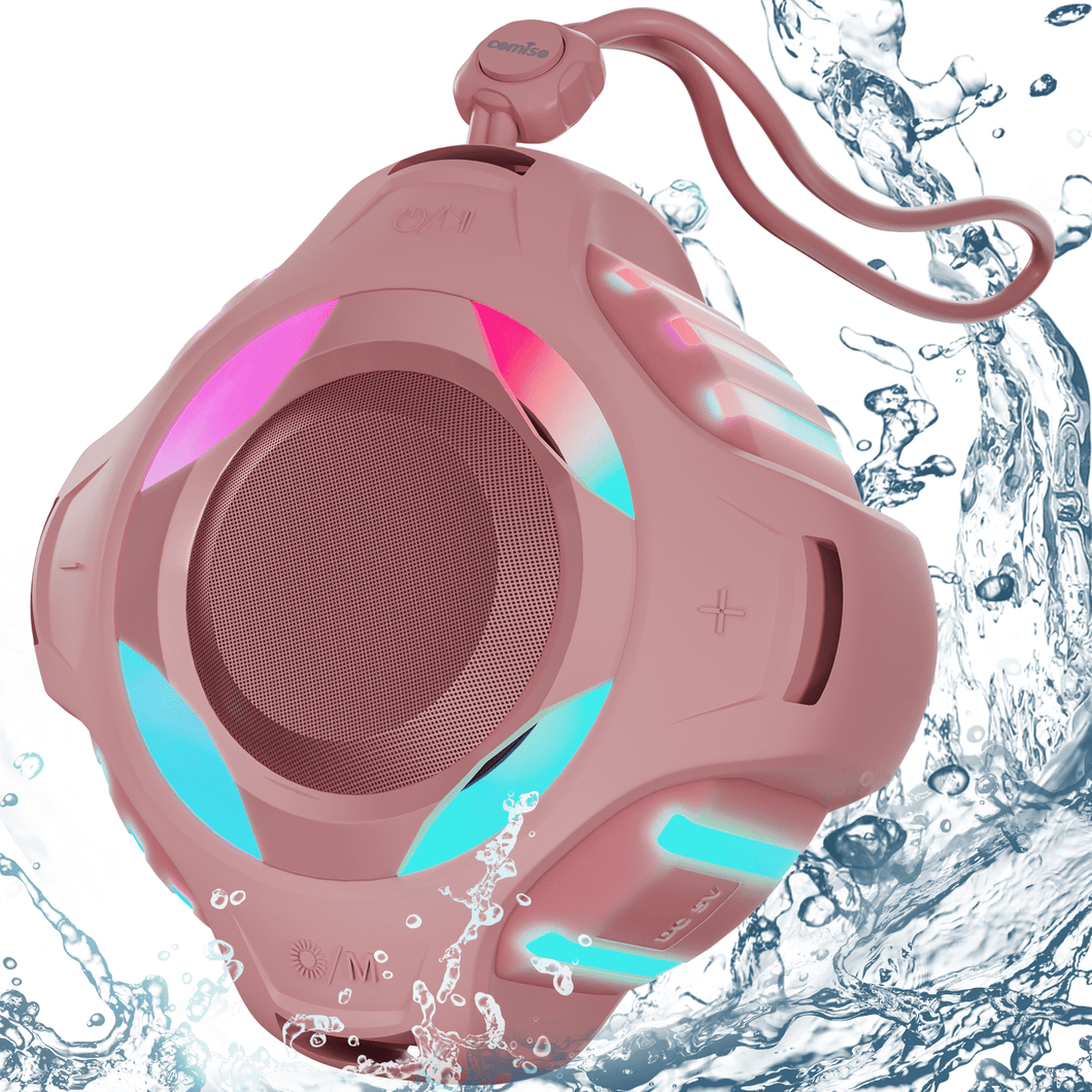 Waterproof Bluetooth Speaker IPX7, Shower Speaker with Multi-Color Light,Floating, Loud HD Stereo Sound, Robust Bass, Wireless Speaker with 24H Playtime for Beach Pool Biking Trip, Gifts for Men,Women（pink）