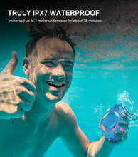 Load image into Gallery viewer, Waterproof Bluetooth Speaker IPX7, Shower Speaker with Multi-Color Light,Floating, Loud HD Stereo Sound, Robust Bass, Wireless Speaker with 24H Playtime for Beach Pool Biking Trip, Gifts for Men,Women(blue)