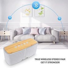 Load image into Gallery viewer, COMISO Bluetooth Speakers, 20W Loud Wood Home Audio Outdoor Portable Wireless Speaker, Subwoofer Tweeters for Super Bass Stereo Sound Bluetooth 5.0 Handsfree 24H Playtime