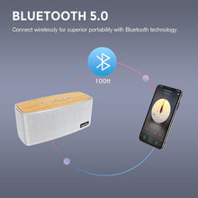 Load image into Gallery viewer, COMISO Bluetooth Speakers, 20W Loud Wood Home Audio Outdoor Portable Wireless Speaker, Subwoofer Tweeters for Super Bass Stereo Sound Bluetooth 5.0 Handsfree 24H Playtime