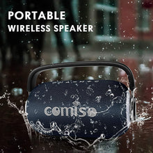 Load image into Gallery viewer, COMISO Portable Wireless Bluetooth Speaker, LED Colorful Light Boombox 25W Deep Bass Superior Audio Waterproof Bluetooth 5.0 Stereo Pair Sound 40H Playback Support TF Card AUX Built in Power Bank
