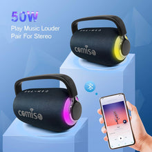 Load image into Gallery viewer, COMISO Portable Wireless Bluetooth Speaker, LED Colorful Light Boombox 25W Deep Bass Superior Audio Waterproof Bluetooth 5.0 Stereo Pair Sound 40H Playback Support TF Card AUX Built in Power Bank