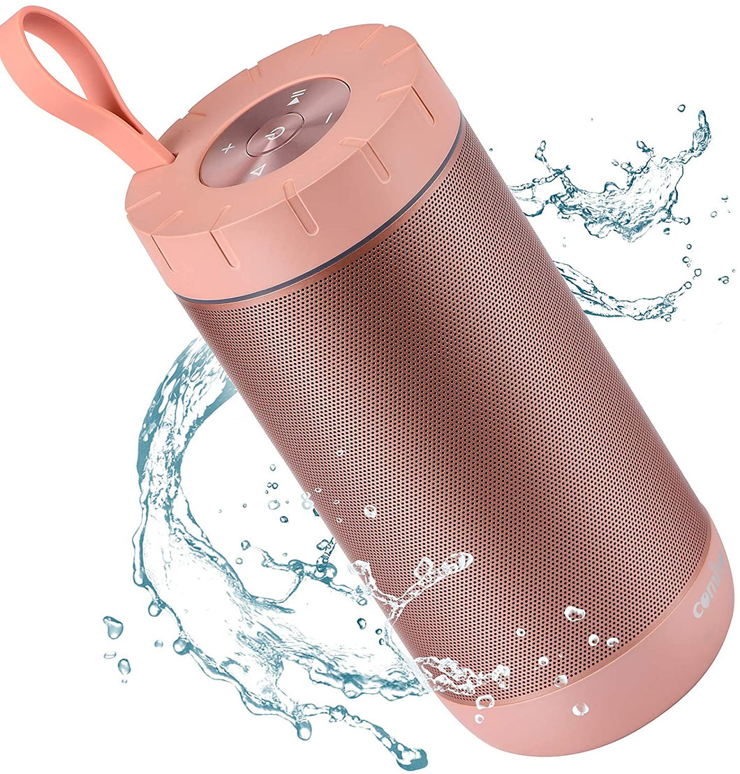 COMISO Bluetooth Speaker Waterproof IPX7 (Upgrade) 25W Wireless Portable Loud Surround Sound Strong Bass Stereo Pairing 36 Hours Playtime, Bluetooth 5.0 Built in Mic for Calls Office (Rose Gold)