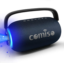 Load image into Gallery viewer, COMISO Portable Wireless Bluetooth Speaker, LED Colorful Light Boombox 25W Deep Bass Superior Audio Waterproof Bluetooth 5.0 Stereo Pair Sound 40H Playback Support TF Card AUX Built in Power Bank
