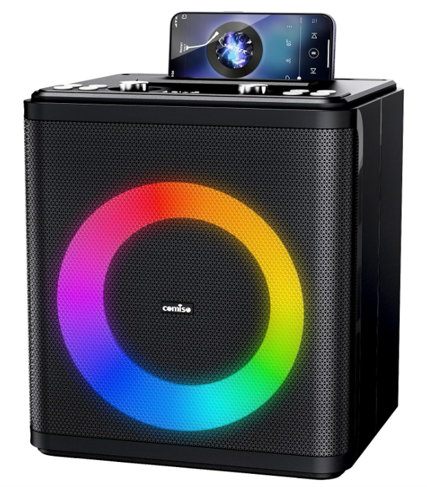 60W Bluetooth Wireless Speaker, Portable Outdoor Party Speaker with Multi-Color LED Light, Wireless Bluetooth Speaker with 16H Playtime, Karaoke Speaker PA System Support Microphone/USB/AUX/TWS