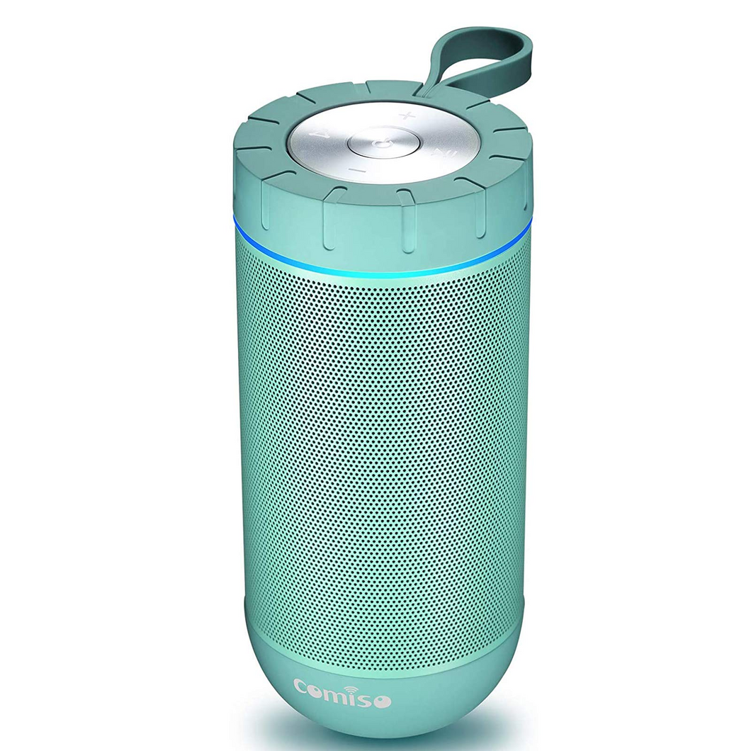 COMISO Waterproof Bluetooth Speakers Outdoor Wireless Portable Speaker with 24 Hours Playtime Superior Sound for Camping, Beach, Sports, Pool Party, Shower (Mint)