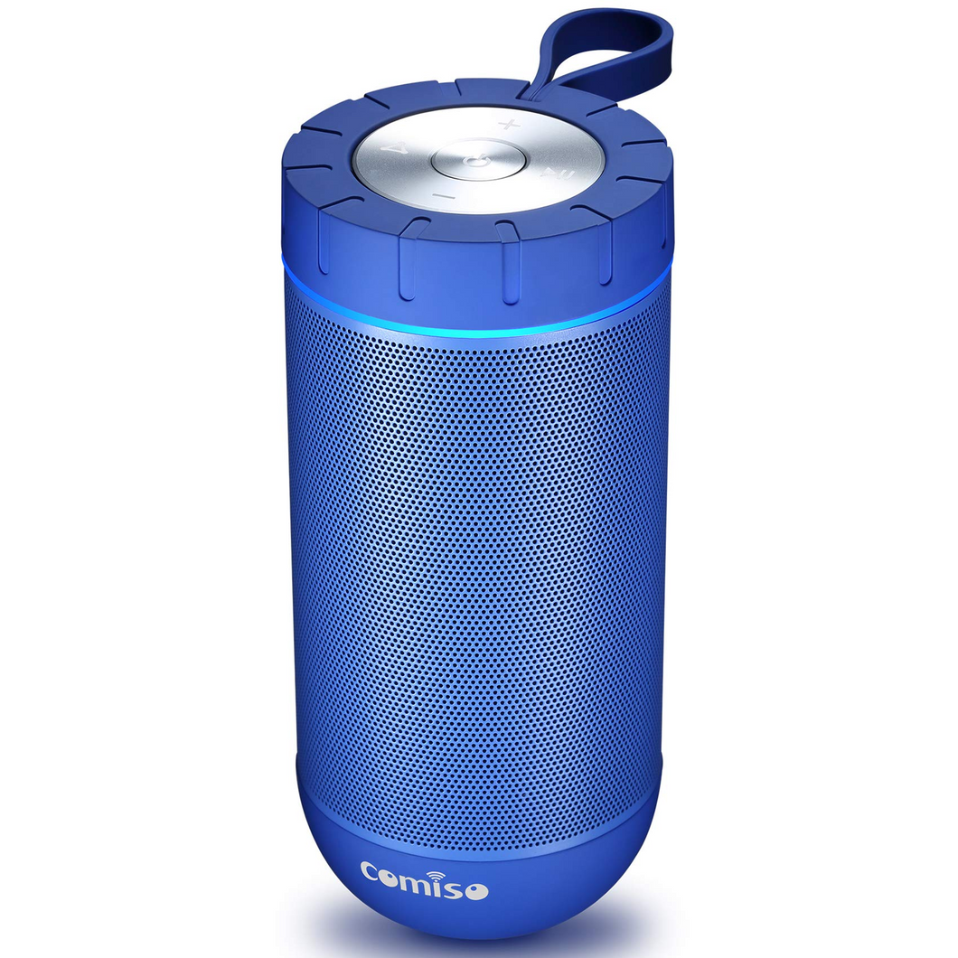 COMISO Waterproof Bluetooth Speakers Outdoor Wireless Portable Speaker with 24 Hours Playtime Superior Sound for Camping, Beach, Sports, Pool Party, Shower (Blue)