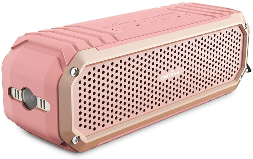 COMISO Bluetooth Speakers with Lights, Loud Dual Driver Wireless Bluetooth Speaker with HD Audio and Enhanced Bass, Wireless Stereo, Built in Mic, Aux Input, Long-Lasting Battery Life (Pink)