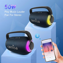 Load image into Gallery viewer, COMISO Portable Wireless Bluetooth Speaker, LED Colorful Light Boombox 25W Deep Bass Superior Audio Waterproof Bluetooth 5.0 Stereo Pair Sound 40H Playback Support TF Card AUX Built in Power Bank
